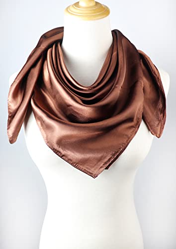vabovin Satin Head Scarf for Women Solid Color, 35×35 in | Silk Feel Neckerchief, Hair Scarf, Fashion Bandana, Headscarf, Headband, Hair Wrap Sleeping, Daily Fashion Styling - color: 220 Coffee