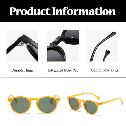 LJCZKA Round Polarized Sunglasses for Men Women Retro Small Face Sunglasses Polarized Vintage Sun Glasses UV400 Protection - color: Yellow Green