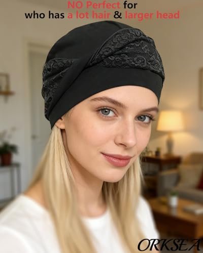 Chemo Headwear for Women Knot Beanies with Stretch Elastic Turbans Soft Cancer Hats Head Coverings Scarf Headwraps - color: Black