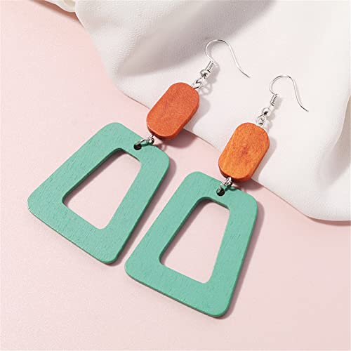 ANXIN Boho Personality Retro Tassel Rectangular Wooden Contrasting colors Earrings Chic Green Temperament Geometric Earrings Jewelry Gifts For Women - color: GREEN Wooden colors Earrings