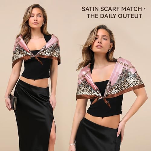 Head Scarf for Women Hair - 2 Pack 35" Square Satin Scarf, Silk Hair Scarf for Women Head Wrap for Sleeping - color: Mocha Blush & Pale Butter