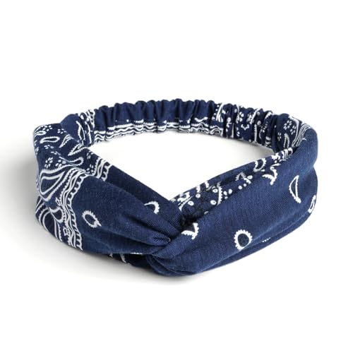 AQOKKA Elastic Knotted Headbands for Women Cloth Head Hair Bands for Women's Hair Non Slip Boho Wrap Twisted Hair Accessories - color: 4 Pack Cross Floral : Navy, Black, Burgundy, White