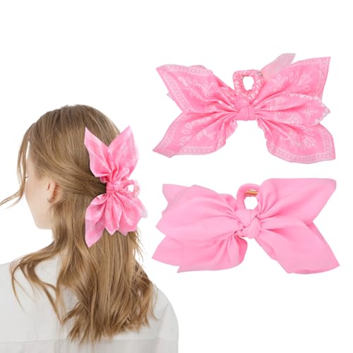 Bow Claw Clips Bow Hair Clips 2PC Pink Big Hair Bows for Women Butterfly Styling Large Hair Clips for Thick Hair for Girls Hair Accessories for Teen - color: 2PC-Pink