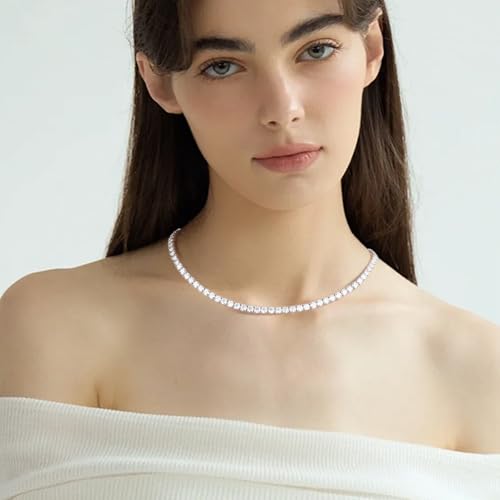 BREN Tennis Necklace - 3mm 4mm 5mm Iced Out Diamond Tennis Chain 5A Cubic Zirconia Necklace - 18K/White Gold Plated Flat Tennis Necklace for Women and Men Size 16"-22" - color: White Gold-4mm, size: 18 inch