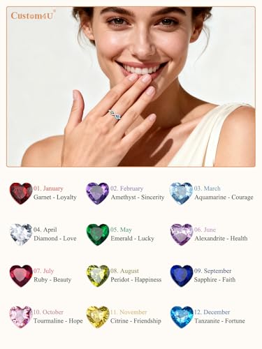 Custom4U Personalized 1-4 Birthstone Rings for Women Promise Rings for Her Sterling Silver Mothers Ring Customized Cubic Zirconia Stones Wedding/Valentine's Day/Mother's Day Jewelry Gift for Mom Wife - color: C-2 Names-Silver