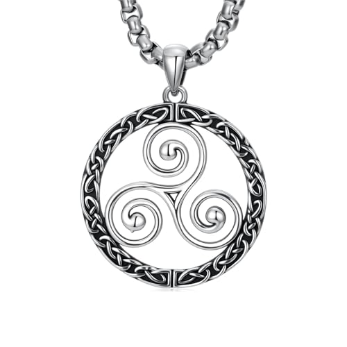 Celtic Necklace for men Sterling Silver Celtic Knot Triquetra Triangle Trinity Necklace Gift for Men - color: D-Silver