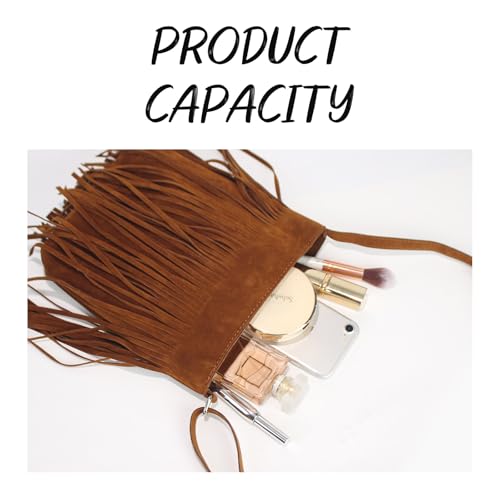 Western Fringe Crossbody Bag for Women Boho Adjustable Shoulder Purse, Vintage Suede Small Handbag for Music Festival & Party - color: Brown