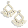 Long Tassel Earrings Statement Bohemian Pom Ball Handmade Drop Dangle Earrings for Women - style: S-beige