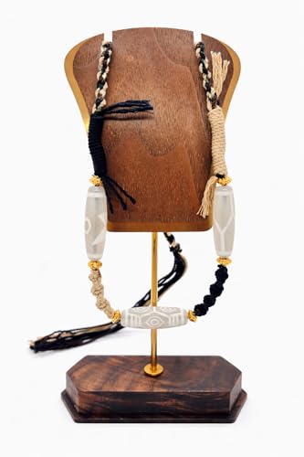 Handmade Agate Necklace with Cultural Patterns, 3 Natural Agate Stones Braided Necklace for Men Women, Good Luck Amulet Jewelry