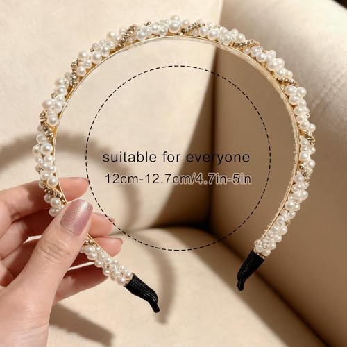 6 Pcs Pearl Headbands for Women, Thin Gold Metal Faux Pearl Hair Bands, Sparkly Rhinestone Crystal Beaded Hair Hoops, Elegant Bridal Wedding Hair Accessories for Girls - color: Pearl Rhinestone