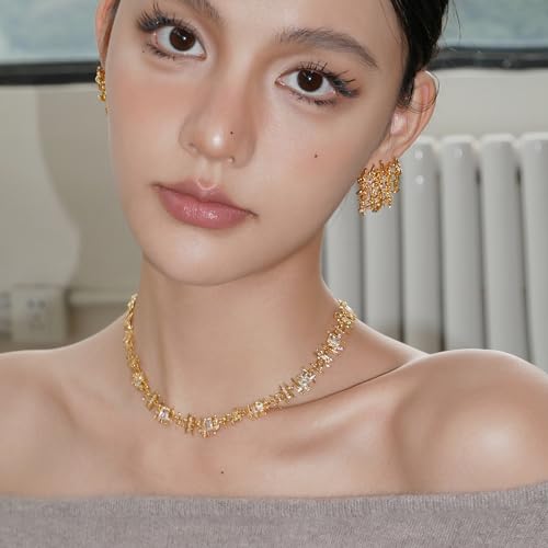 Braided Stud Earrings for Women, 18K Gold Plated Chunky Earrings, Unique Design Dainty Cubic Zirconia Braided Earrings Gifts, Statement Studs Earring Hypoallergenic Fashion Jewelry - color: Gold