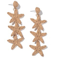 Boho Raffia Earrings Starfish Shell Seashell Dangle Drop Earrings Cute Statemnet Trendy Jewelry Summer Beach Outfits for Women - color: Sand, size: Seastar
