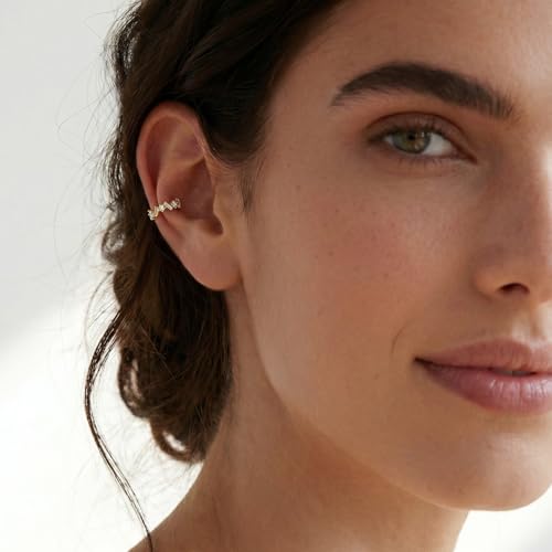 SLUYNZ 925 Sterling Silver CZ Cuff Earrings for Women Small Hoop Earrings No Piercing Cartilage Earrings - color: B-18K Gold Plated