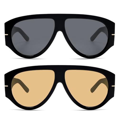 Oversized Retro Aviator Sunglasses Womens Mens 70s Classic Vintage Sun Glasses AR82227 - color: Deep Black/Black Us+black/Yellow Us