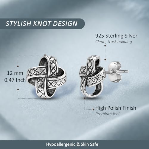 LeCalla 925 Sterling Silver Knot Stud Earrings Jewelry | Italian Design Love Knot Stud Earring | Celtic Knot Stud Earrings for Women - color: Antique Love Knot