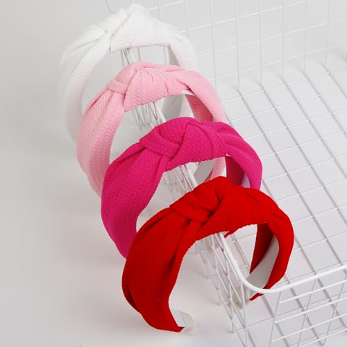 WOVOWOVO 4 Packs Knotted Headbands for Women, Fashion Wide Head Bands for Women's Hair Non Slip Boho Hairbands Red Pink White Hair Accessories - color: Pink Set