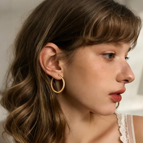 Gold Hoop Earrings 14K Gold Earrings for Women Gold Hoop Earrings for Womens Hoops Pure Minimal Style for Light and Delicate Hoops Earring for Womens 20/25/30/40mm - size: 30mm