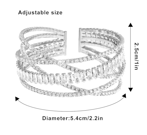 Rhinestone Bracelet for Women MultiLayer Crystal Cuff Bracelet Strand Layered Bracelet - color: Silver 4