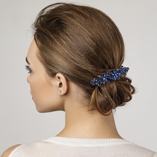 Joez Wonderful Rhinestone Hair Clips, Bridal Hair Accessories for Women, Sparkly Crystal Hair Pins, Fancy Hair Barrettes for Wedding, Bride, Long Hair (Blue Flower, 1 Pcs) - color: Flower Blue