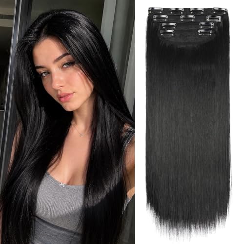 Black Hair Extensions Straight Clip in Hair Extensions Clip ins - Soft and Thick (20 Inches, 4Pcs, #1B) - color: 1B# - Black