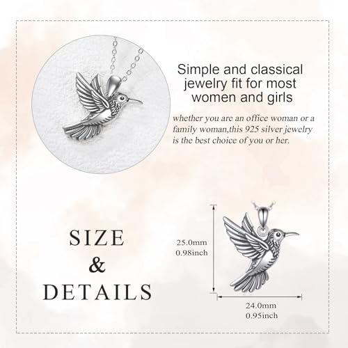 POPLYKE Hummingbird Necklace 925 Sterling Silver Hummingbird Pendant Necklace Jewelry Gift for Women - color: B-Oxidized Hummingbird