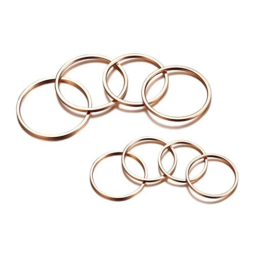 8pcs 1MM Thin Stainless Steel Knuckle Midi Stacking Rings for Women Plain Band Comfort Fit - color: Flat - Rose Gold 8pcs(size 3 to 10)