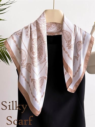 Silky Scarf for Women Lightweight Satin Bandanas Neck Hair Wrap For Sleeping Head Scarves 27.5" - color: A10 Light Brown Swirling/27.5"