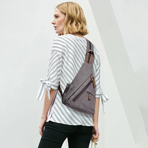 KL928 Canvas Sling Bag Small Crossbody Purse Casual Backpack for Men Women(Small Version, Dark Grey) - color: Medium-d.grey