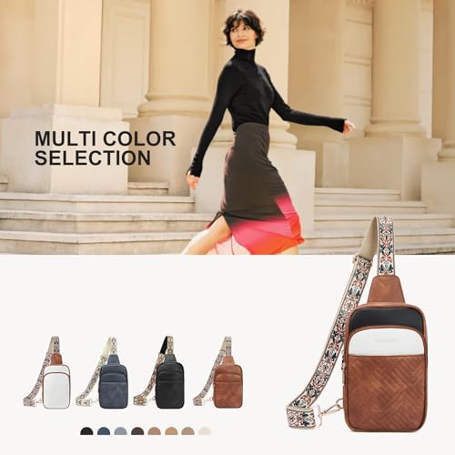 BOSTANTEN Sling Bag Quilted Crossbody Bags for Women Cross Body Purse Leather Fanny Pack with Adjustable Guitar Strap - color: A-tricolor Mix