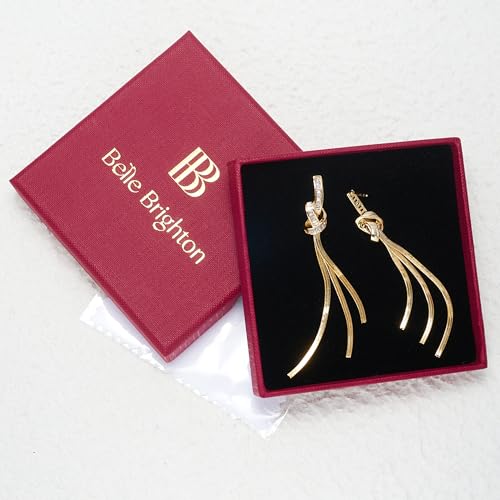 18K Gold/Silver Plated Dangle Earrings for Women Sparkly Rhinestone Long Tassel Dangle Earrings Dainty Long Hanging Chain Earrings Wedding Party Prom Earrings - color: Gold