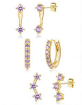 3 Pairs Dainty Small 4th of July Earrings for Women Trendy, Birthstone Stud Huggie Hoop Jacket Stack for Cartilage Helix, Gold Plated Hypoallergenic Cute Women Fashion Accessories Western Jewelry Gifts - color: 06Purple Created Alexandrite-June (Gold)