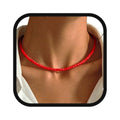 Boho Beaded Choker Necklace Colorful Short Necklaces Summer Beach Necklaces Jewelry for Women - color: Red