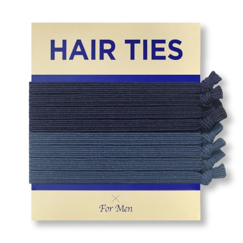 HAVHAF Knotted Mens Hair Ties For Men 8pcs (Thin, Denim) - No damage Crease Breakage Man Bun Hair Tie Men with Long Hair For Curly Thick Elastic Hair Ties For Guys | Perfect hairtie For Man - color: Denim