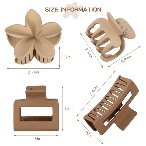 8 Pcs Matte Hair Clips for Women, Strong Hold Non-Slip Claw Clips for Girls, Flower Hair Clips for Thin Hair, Rectangle Claw Clips for Thick Hair, Neutral Colors Hair Accessories（Cream & Beige ） - color: White