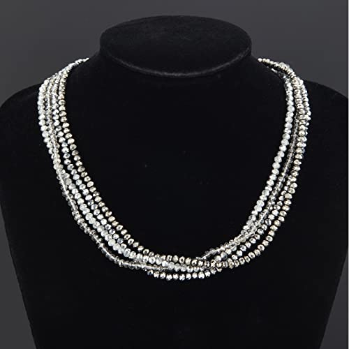 Noessla Beaded Statement Necklaces for Women Layered Chunky Bead Necklace Fashion Costume Jewelry Gifts for Mom - color: 029-Silver