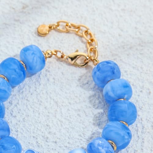 Chunky Beaded Bracelets for Women Boho Multicolor Acrylic Resin Beads Bracelet Adjustable Statement Bracelet Summer Beaded Jewelry - color: Heart beads bracelet-light blue