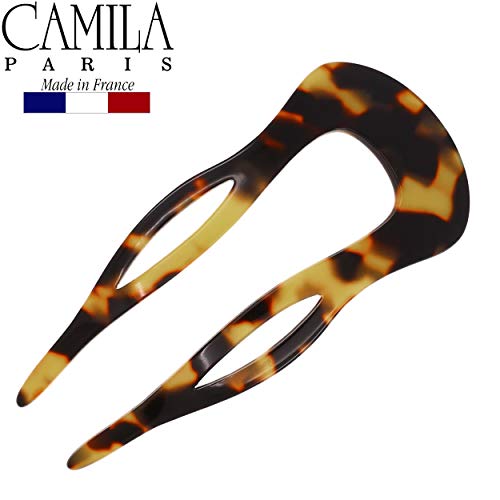 Camila Paris CP2469 French Twist Stick Clip Pins, Handmade, Tokyo, Girls Hair Pin U-Shaped Hair Fork for Girls Spiral Updo Chignon Bun Holder, Fashion Styling Hair Accessories for Women Made in France - color: 2-Prong Tokyo