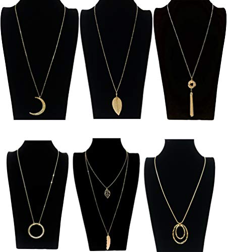 10Pcs Long Pendant Necklace Simple Moon Bar Three Triangle Tassel Lock Sweater Y Shape Punk Chain Choker Necklace for Women Men Gold Silver Plated - style: A:10Pcs Gold Tone
