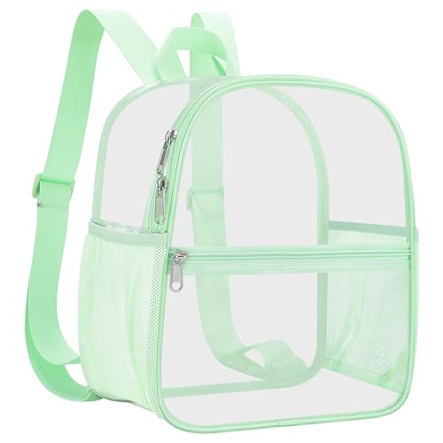 Oraben Clear Backpack Stadium Approved, 12 x 6 x 11 in, Small Transparent Backpack for Concerts, Sports Events, Festivals, Travel, Waterproof PVC, Adjustable Straps, Women Men - color: Avocado Green, style: Nylon Shoulder Straps