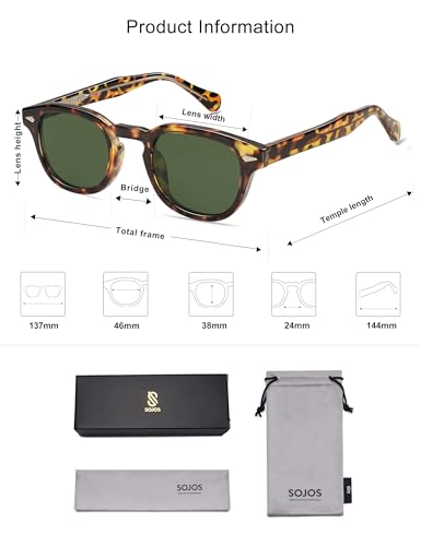 SOJOS Retro Small Round Sunglasses for Men Women Trendy Circle Style UV400 Lenses Unisex Sun Glasses SJ2251 - color: Tortoise/Dark Green