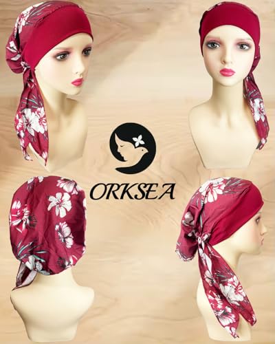 Chemo Headwear for Women Head Scarf Headwraps Silky Soft Turbans for Women Cancer Hats Chemo Beanie Coverings Scarves - color: C Big Red Pattern 2