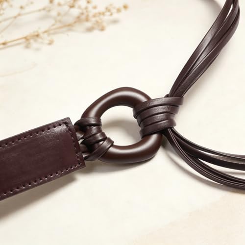 Knotted Waist Belt for Women PU Leather Thin Strap Belt for Dresses - color: Irregular-coffee