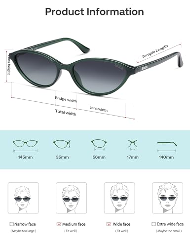 SOJOS Trendy Polarized Oval Sunglasses for Women Retro Chic 90s Shades Lightweight Sunnies SJ2656 - color: Green Frame Grey Grading Lens