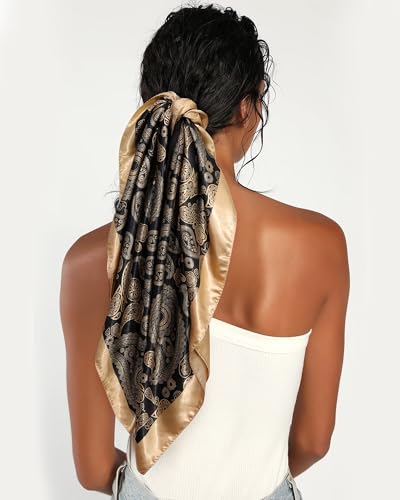 AWAYTR 35” Satin Head Scarf for Women Like Silk Scarf for Hair Scarf Satin Hair Bandana Women Headscarf Hair Wrap Scarf Neck - color: Black