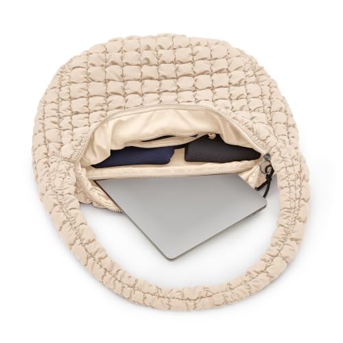 ODODOS Quilted Carryall Tote Bag for Women Crossbody Hobo Lightweight Padding Shoulder Bag - color: Ivory
