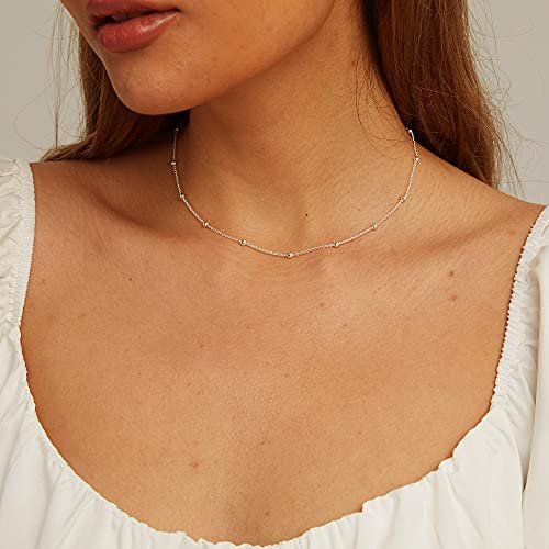 CHESKY 14k Gold Plated/Silver Plated Dainty Necklace for Women, Trendy Satellite Choker Necklace Thin Beaded Layered Choker Necklaces Discs Paperclip Chain Necklaces Womens Simple Jewelry - style: Beaded-Silver