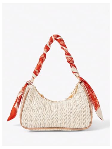 MakeMeChic Women's Straw Beach Purse Seashell Beaded Shoulder Handbags Summer Vacation Bags - color: Multicolor E
