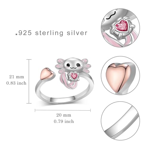 Axolotl Rings 925 Sterling Silver Axolotl Ring Cute Axolotl Jewelry Gift for Women Girls Daughter - color: January