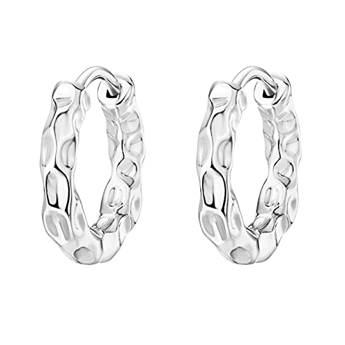 PAVOI 14K Gold Plated Chunky Huggies Earrings for Women - 925 Sterling Silver Posts Small Gold Huggie Hoop Earrings - Ultra Thick Hoops Trendy Jewelry - style: Hammered