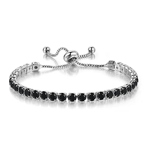 CiNily Adjustable Tennis Bracelets for Women Teen Girls Rainbow Cubic Zirconia Bracelet 14K White Gold Plated Hypoallergenic Slider Bracelet Jewelry Gift - color: Adjustable-Black
